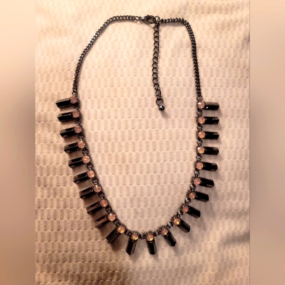 Source Unknown Jewelry - Peach Rhinestone Statement Necklace With Charcoal Metal Accents